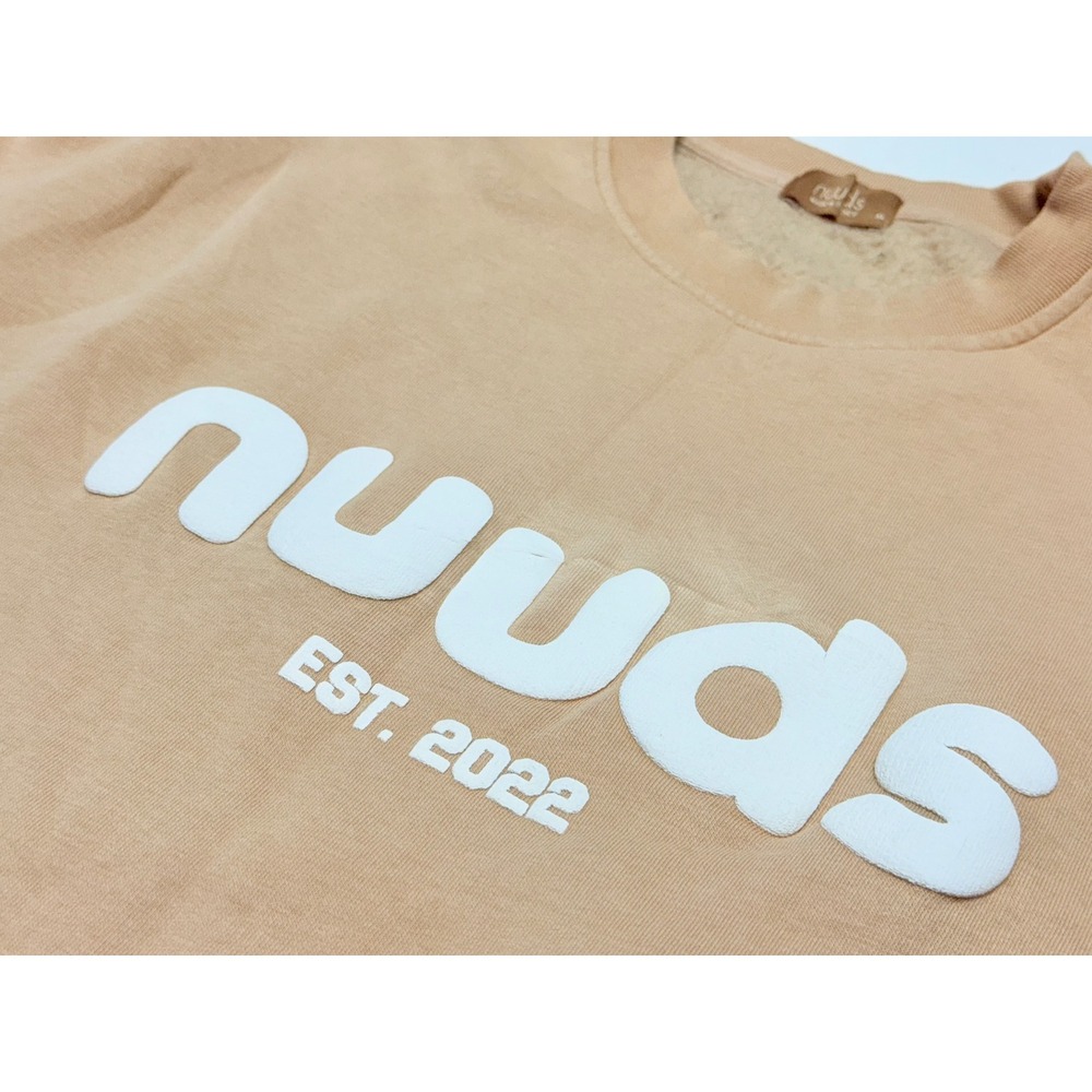 Nuuds Oversized Crewneck Sweatshirt Tan Sand Puff Print Logo XL EST 2022 - Picture 5 of 5